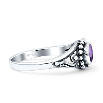 Petite Dainty Vintage Style Oval Thumb Ring Statement Fashion Simulated Amethyst CZ 925 Sterling Silver